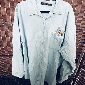 Warner Bros. Light Blue Denim Shirt with Cartoon Embroidery Men’s XXL